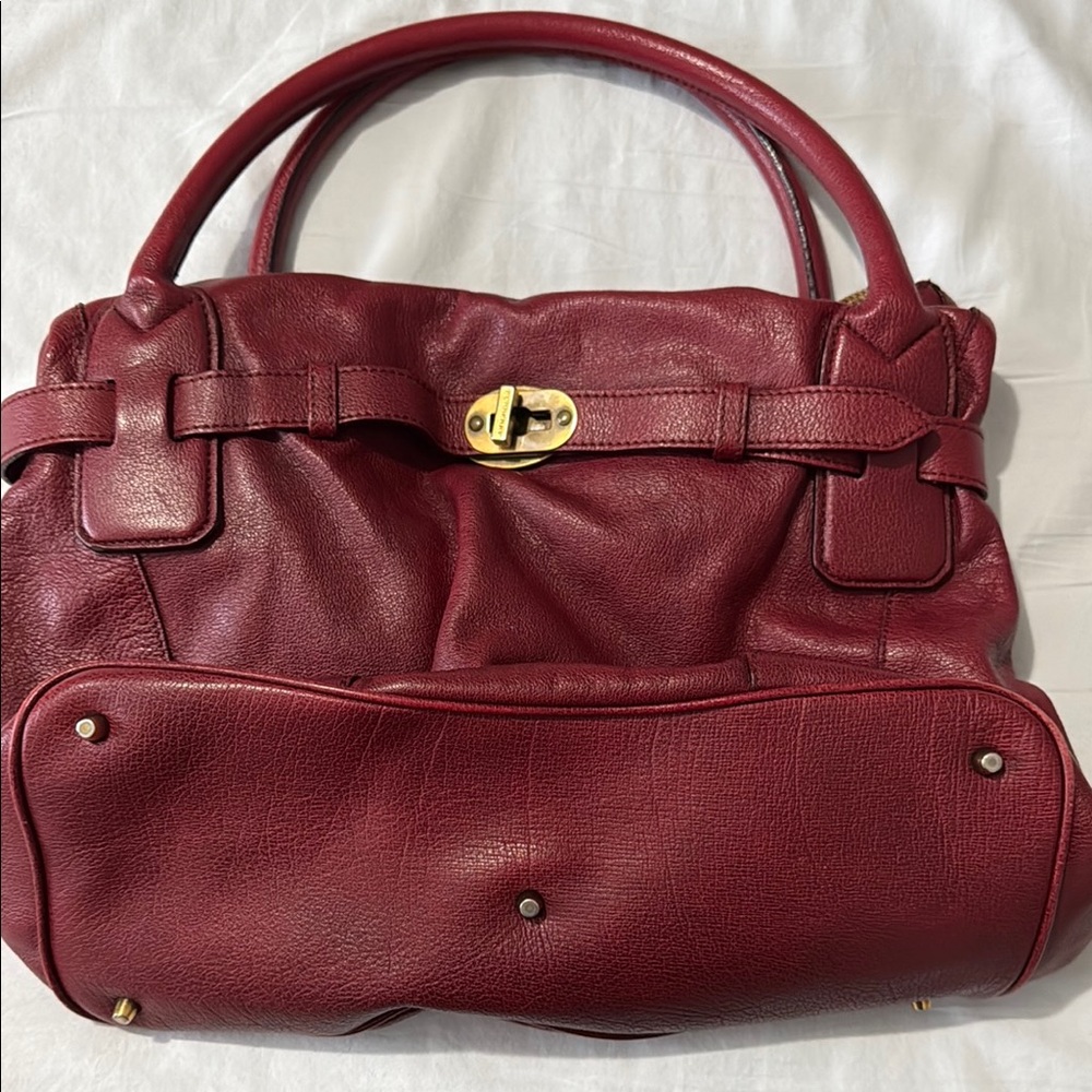 Burberry Red Leather Shoulder Bag with Gold-Tone Accents